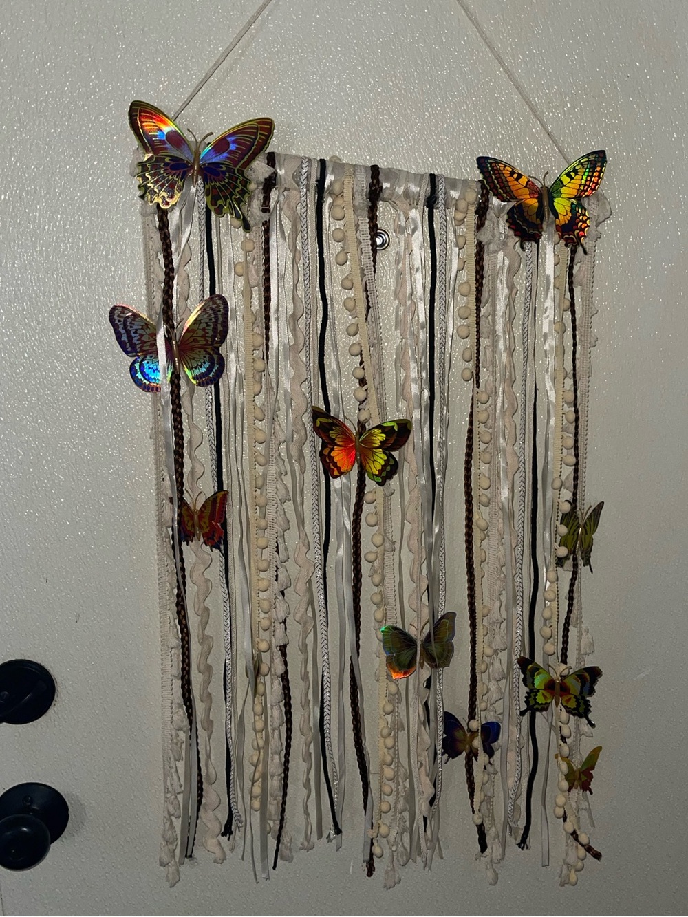 Earth Bound Bohemian Butterfly Ribbon Wall Hanging - White & Multicolor